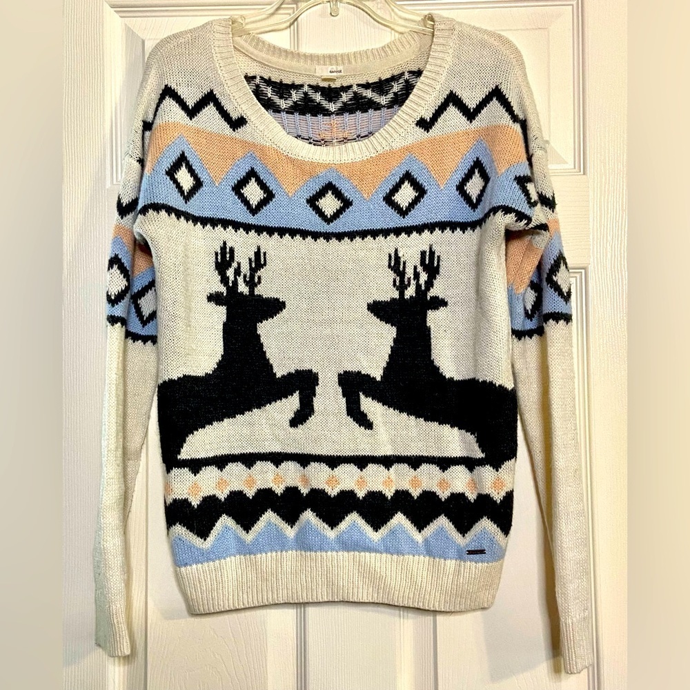 Garage JR Womens Sweater Sz XS Pull over snow flake deer Nordic fair isle